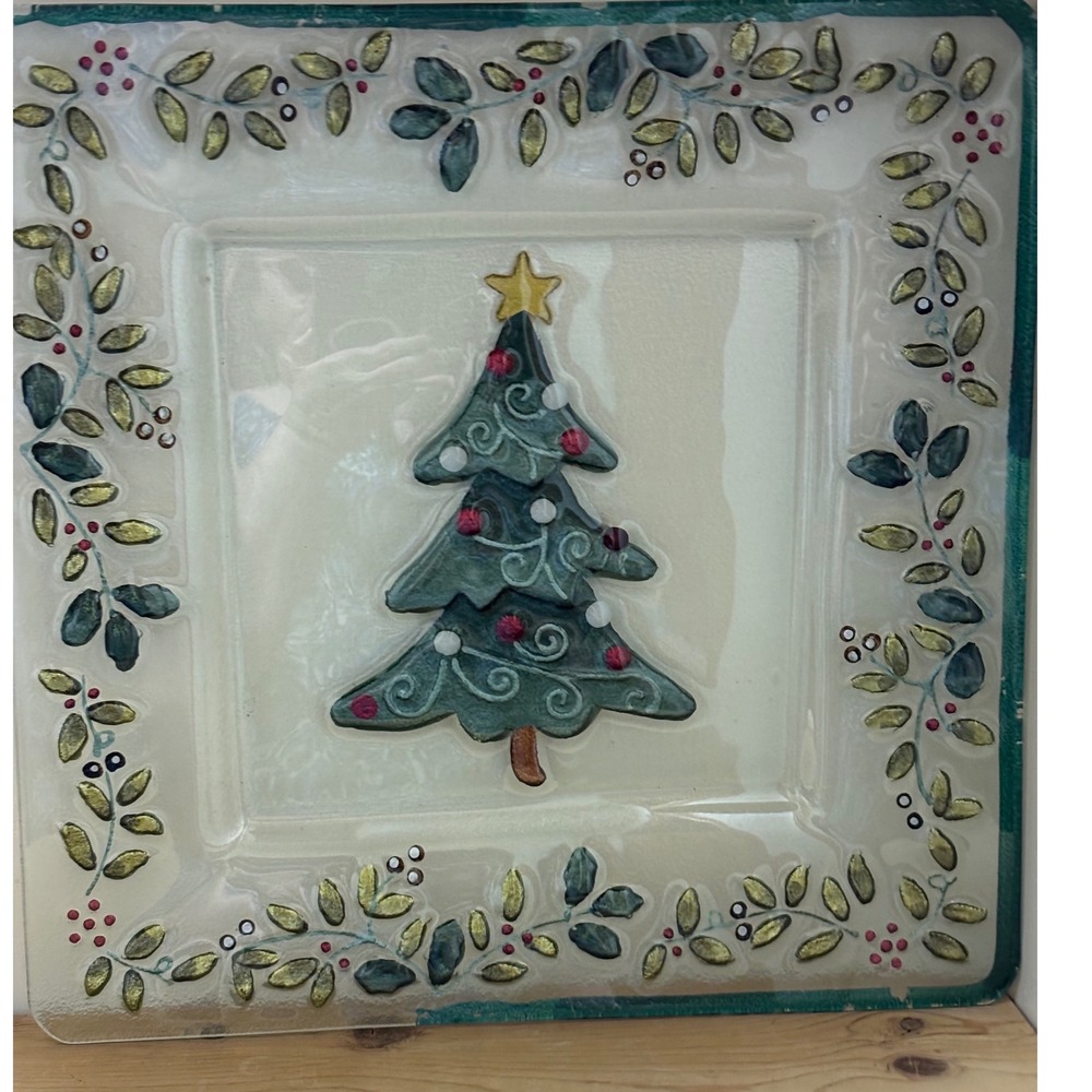 Pfaltzgraff Winterberry Square Glass Platter Painted Tree 14" Note!
14"-Note!